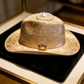 RoyalPearl Fedora: The Gold Satin Embroidered Pearl Fedora Hat