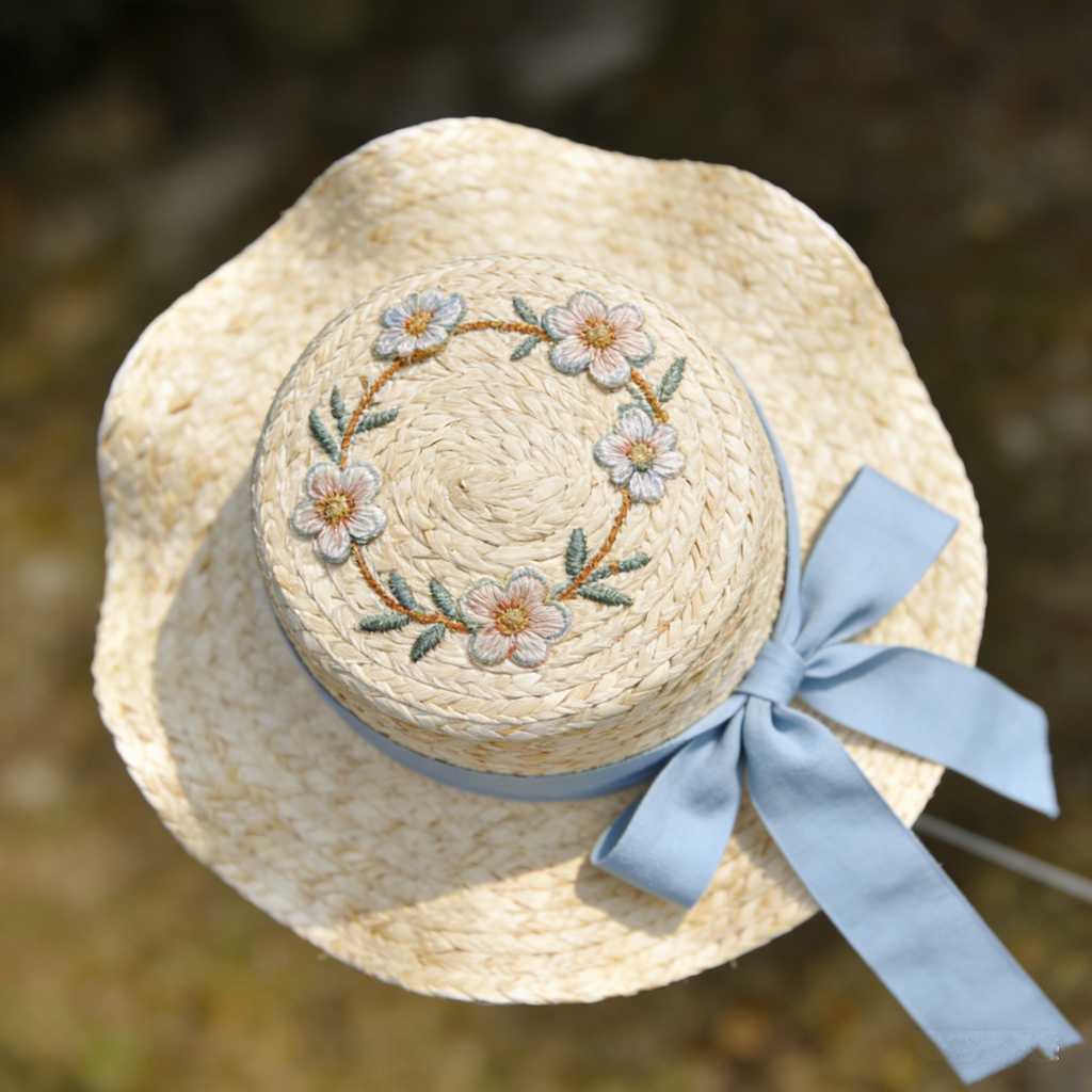 MeadowBloom Boater: The Natural Raffia Floral Embroidered Straw Hat