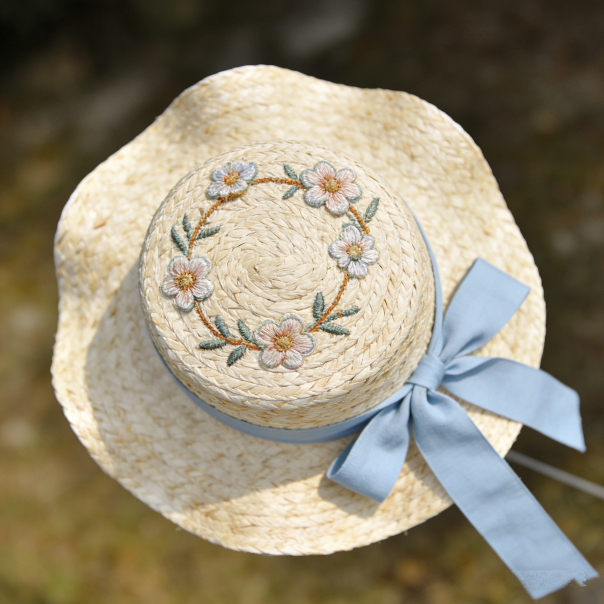 MeadowBloom Boater: The Natural Raffia Floral Embroidered Straw Hat