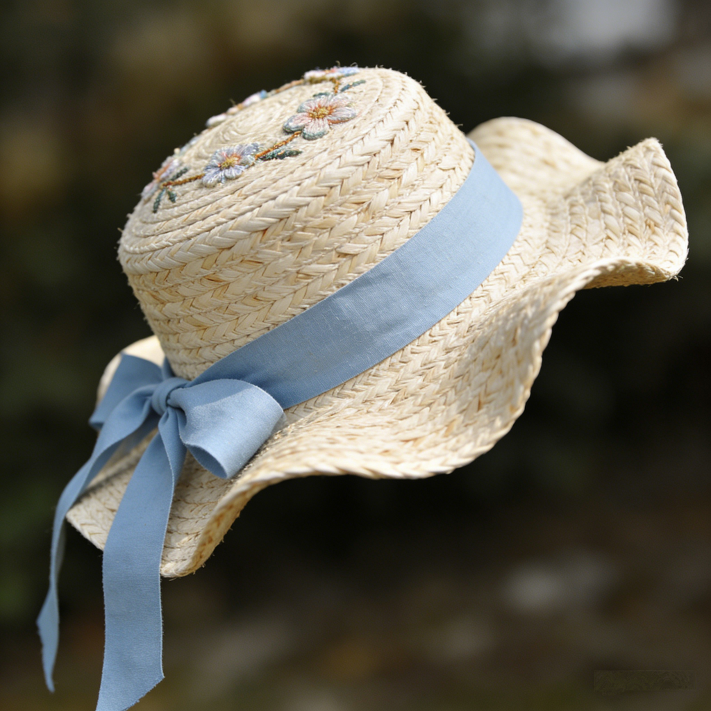 MeadowBloom Boater: The Natural Raffia Floral Embroidered Straw Hat