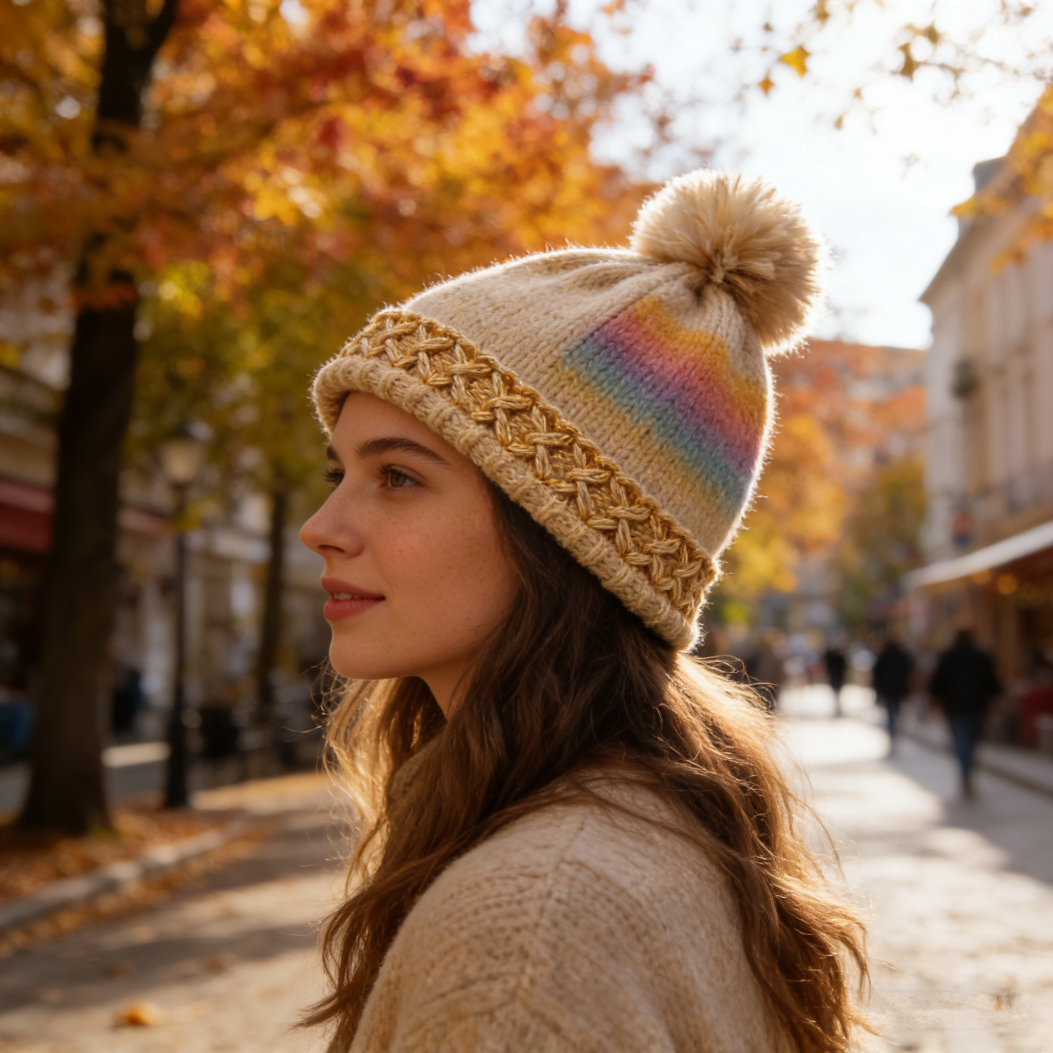 RainbowHue Beanie: The Gradient Rainbow Knit Pom-Pom Beanie