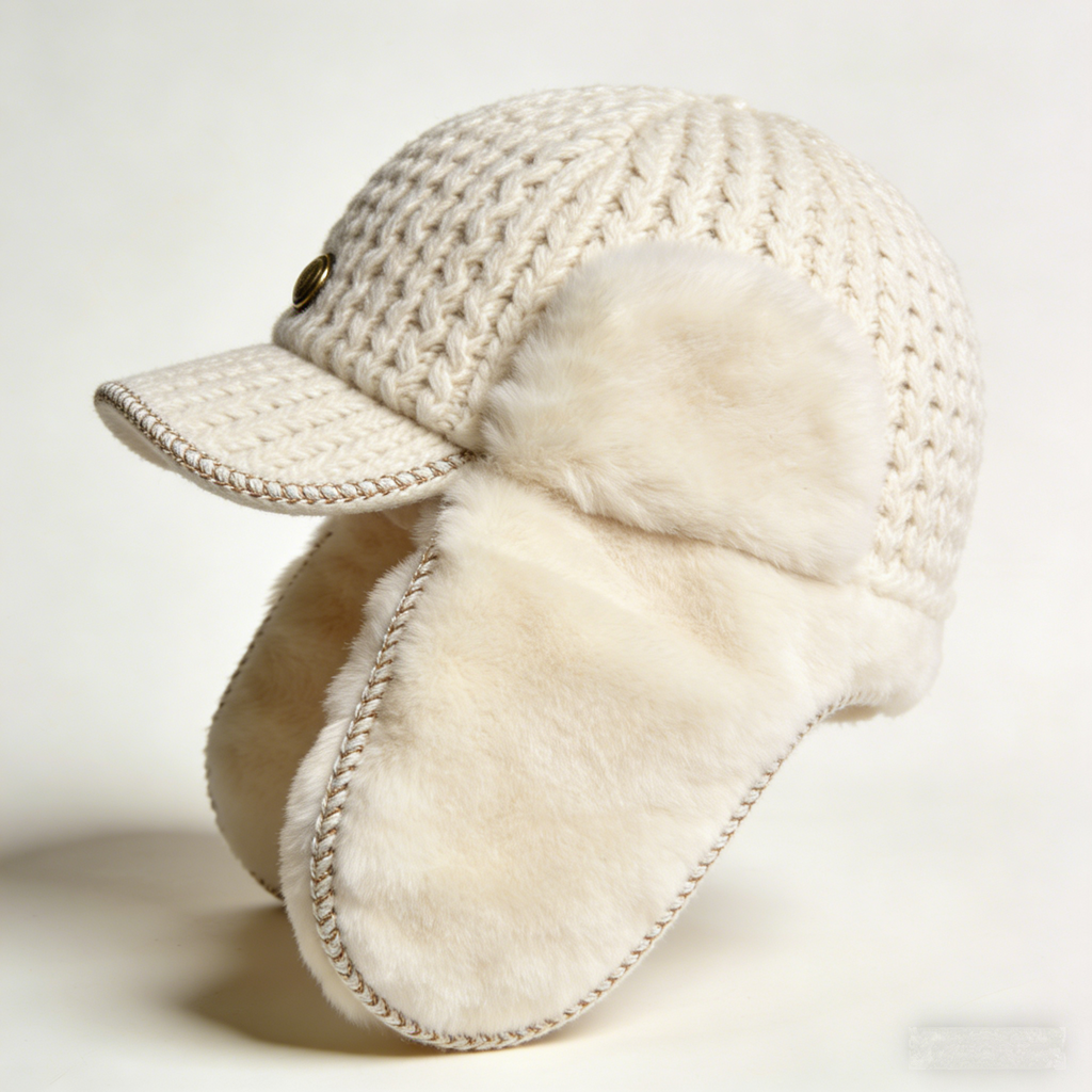 FrostGuard Trapper: The Cream Knit Fur-Lined Trapper Hat