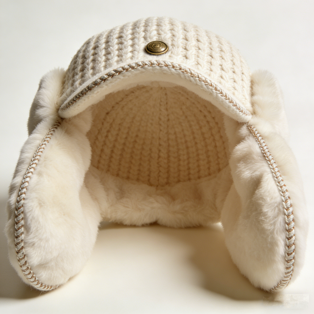 FrostGuard Trapper: The Cream Knit Fur-Lined Trapper Hat