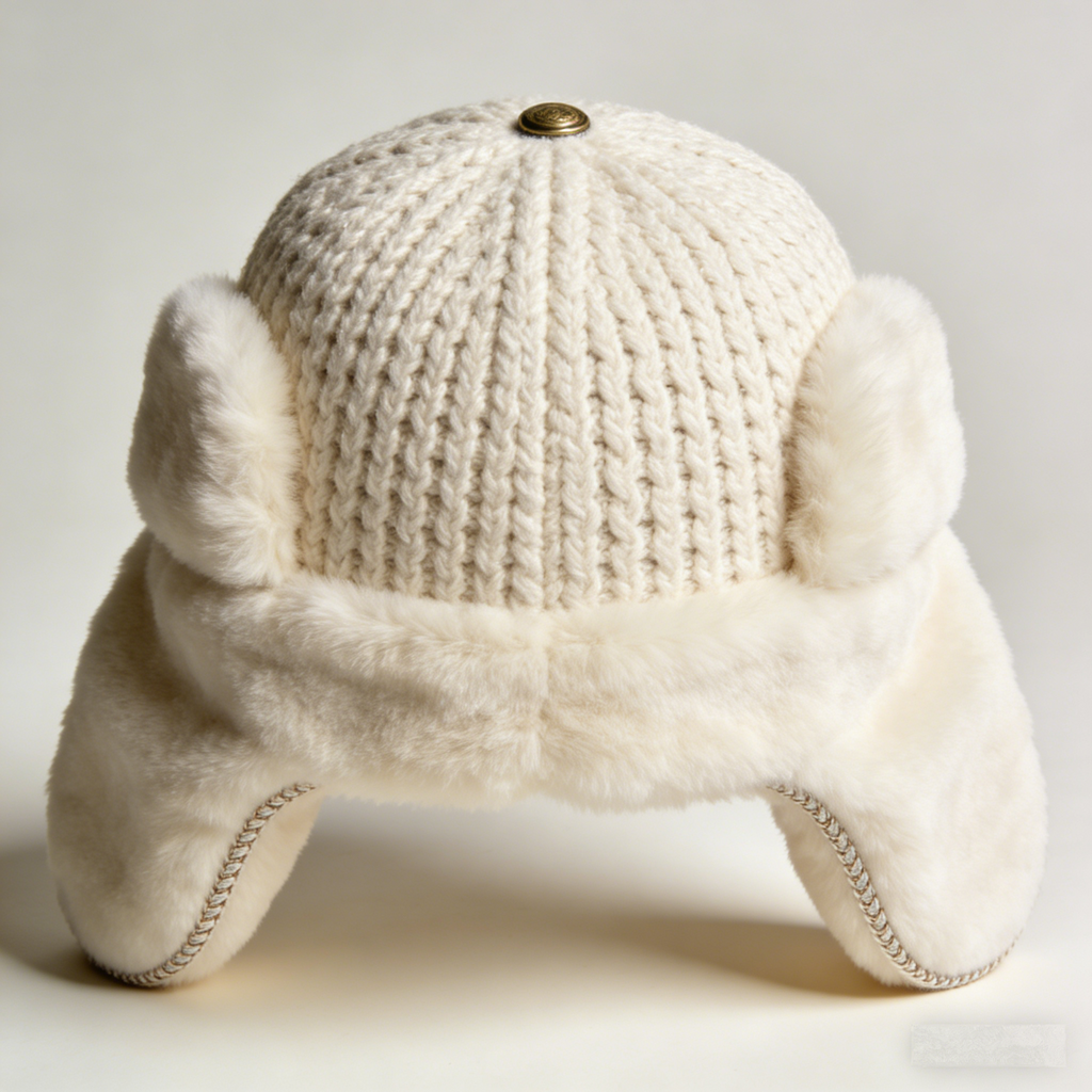 FrostGuard Trapper: The Cream Knit Fur-Lined Trapper Hat