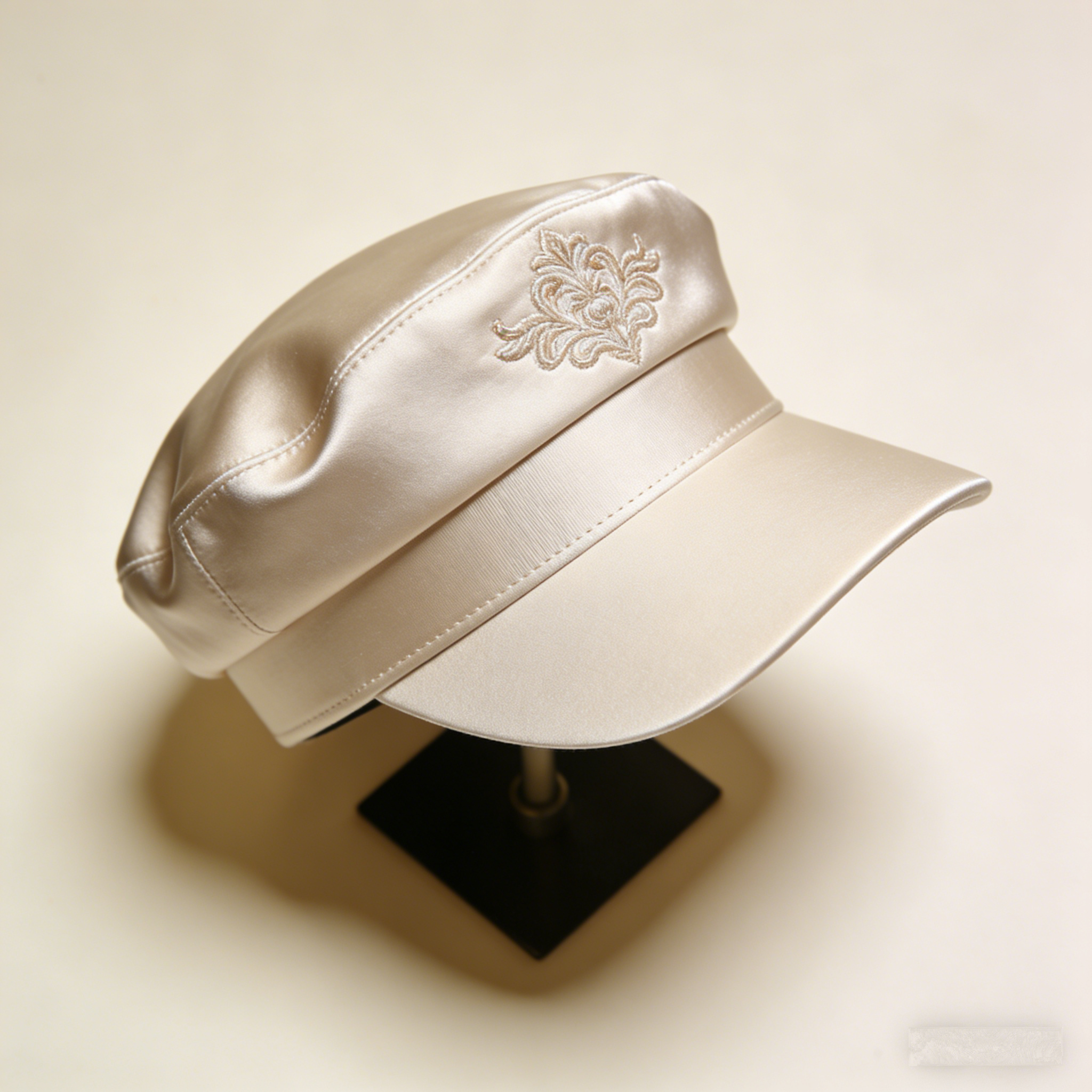 RegalBaroque Captain: The Champagne Satin Baroque Embroidered Captain Hat