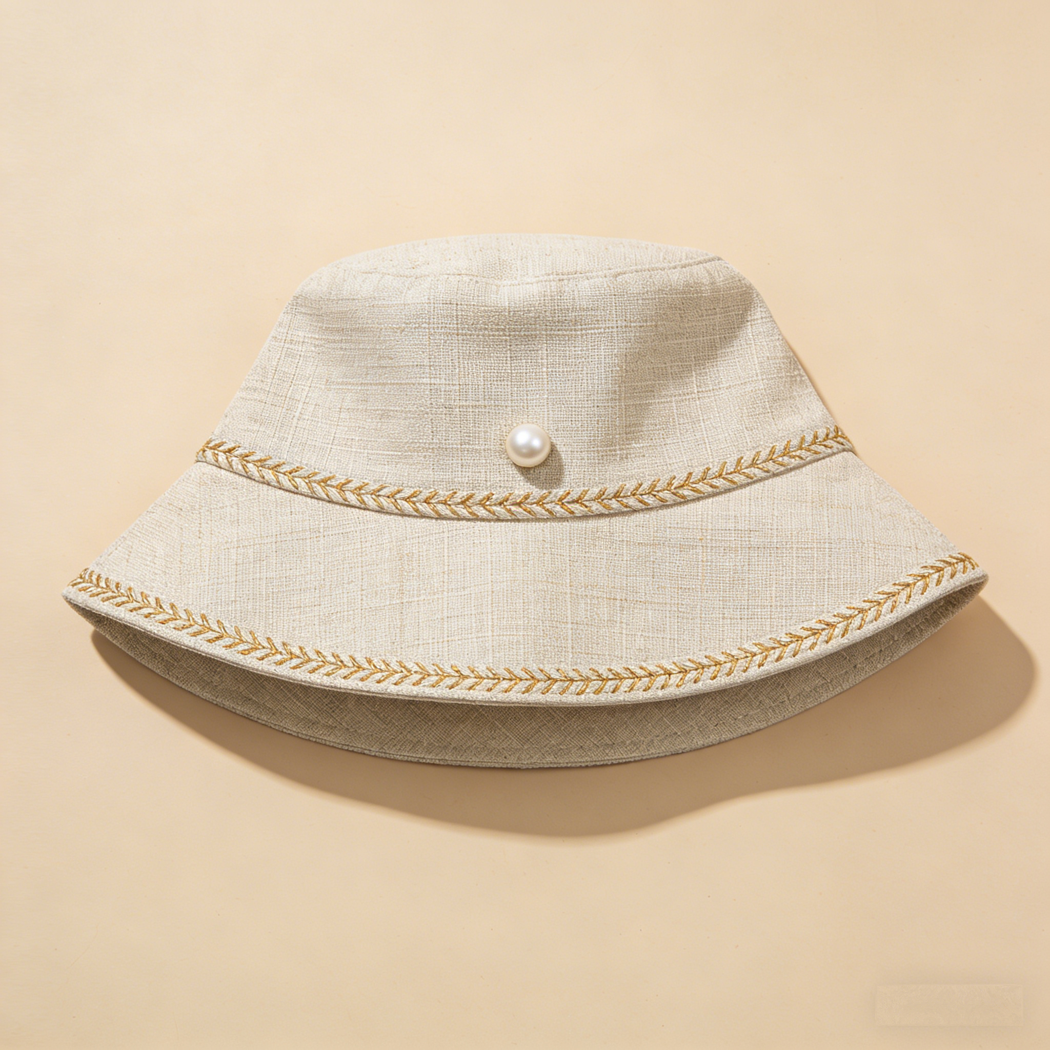 PearlWeave Bucket Hat: The Linen-Blend Pearl Embellished Bucket Hat